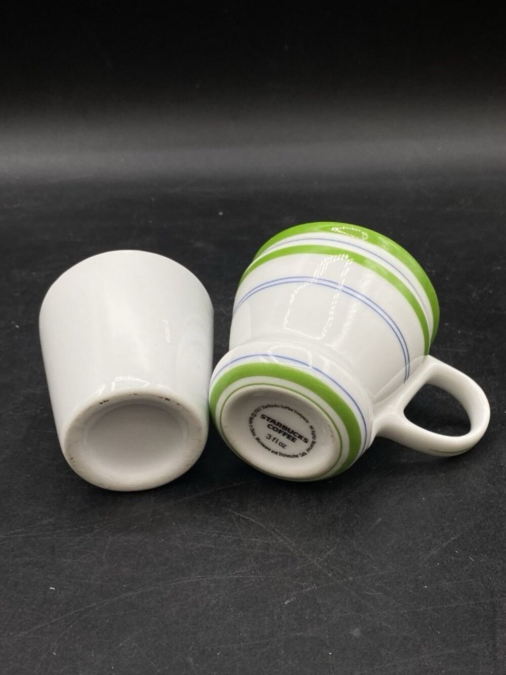LOT 2 Starbucks Truly Good Coffee Espresso Cup Ceramic & Green Blue Stripes Cup - Picture 9 of 9